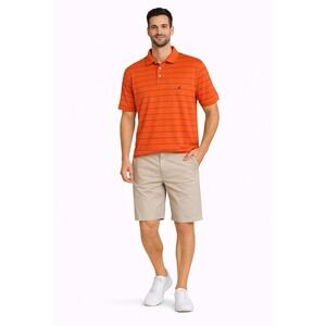 Nautica Mens Orange Classic Fit Striped Short Sleeve Cotton Polo Shirt Size 3XL